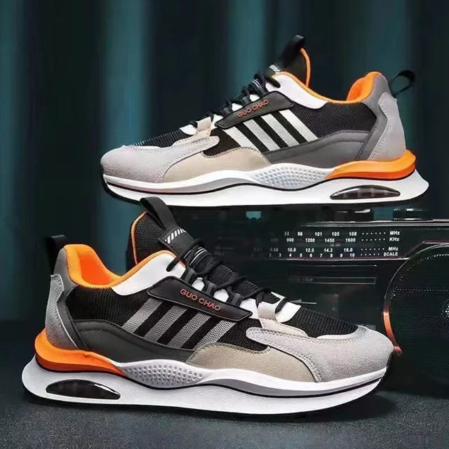 Men's High-Top Sneakers – Mesh & Leather Platform Shoes for Year-Round Comfort