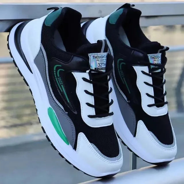 Men's High-Top Sneakers – Mesh & Leather Platform Shoes for Year-Round Comfort
