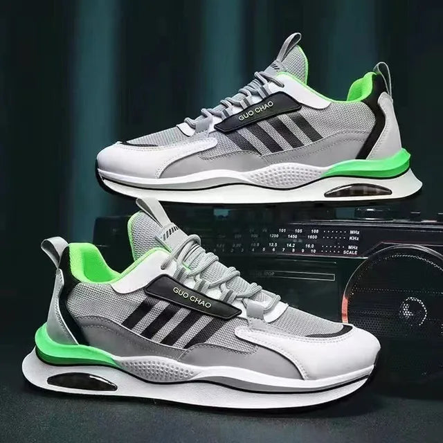 Men's High-Top Sneakers – Mesh & Leather Platform Shoes for Year-Round Comfort