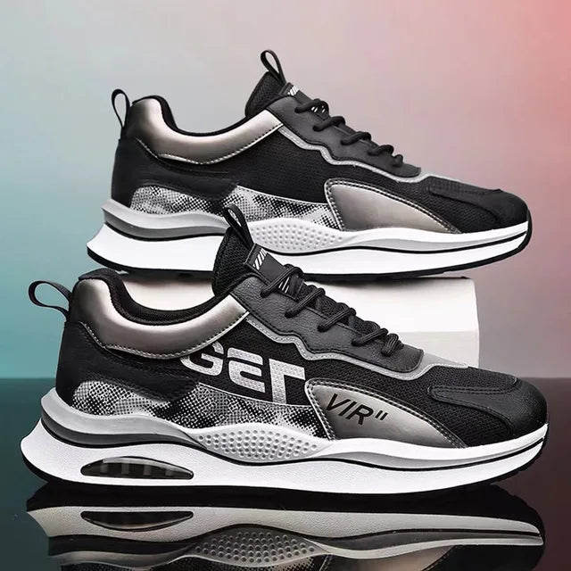 Men's High-Top Sneakers – Mesh & Leather Platform Shoes for Year-Round Comfort