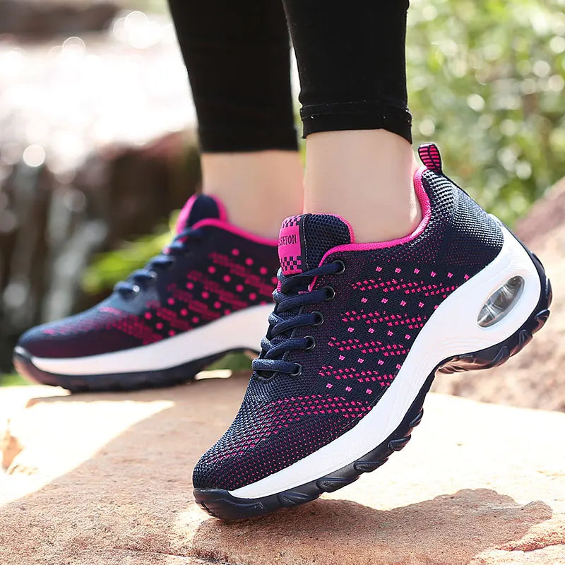 Ladies Walking Sneakers – Breathable Lightweight Platform Shoes