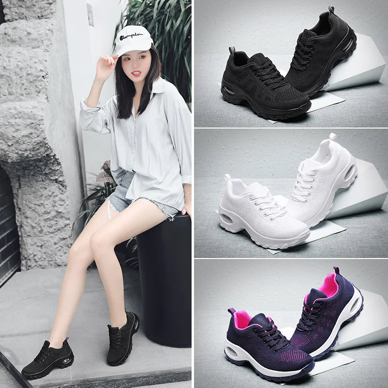 Ladies Walking Sneakers – Breathable Lightweight Platform Shoes