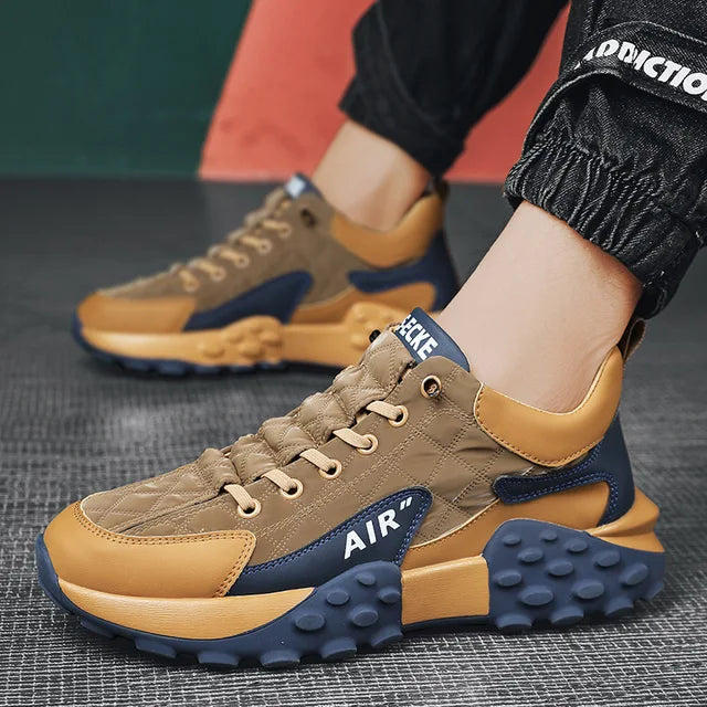 Men's High-Top Sneakers – Mesh &amp; Leather Platform Shoes for Year-Round Comfort
