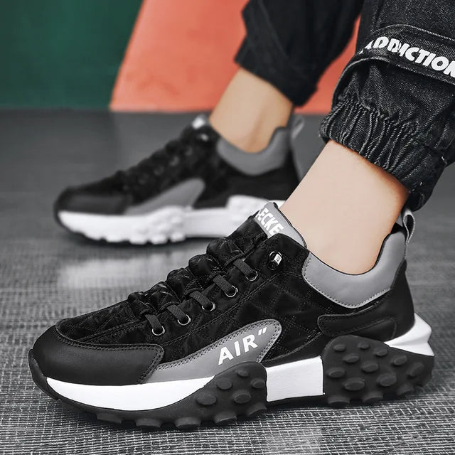 Men's High-Top Sneakers – Mesh &amp; Leather Platform Shoes for Year-Round Comfort