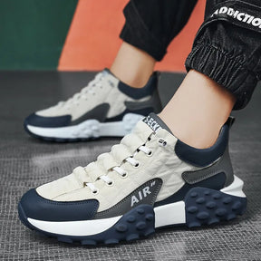Men's High-Top Sneakers – Mesh &amp; Leather Platform Shoes for Year-Round Comfort