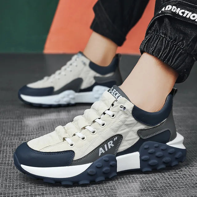 Men's High-Top Sneakers – Mesh &amp; Leather Platform Shoes for Year-Round Comfort