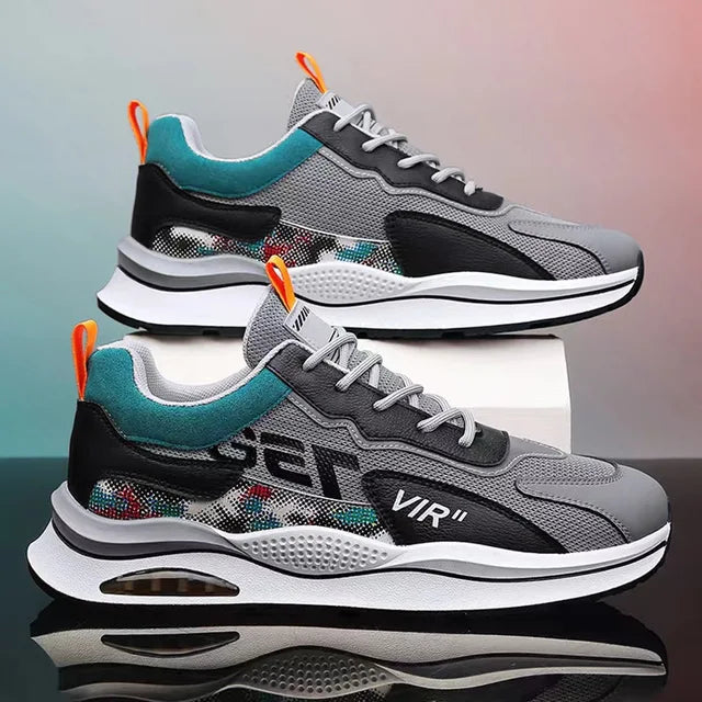 Men's High-Top Sneakers – Mesh &amp; Leather Platform Shoes for Year-Round Comfort