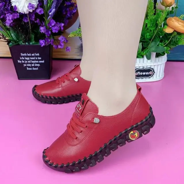 Sneakers Women Platform Loafers – Lace-Up Leather Flats for Spring Casual Wear