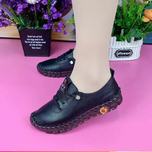 Sneakers Women Platform Loafers – Lace-Up Leather Flats for Spring Casual Wear
