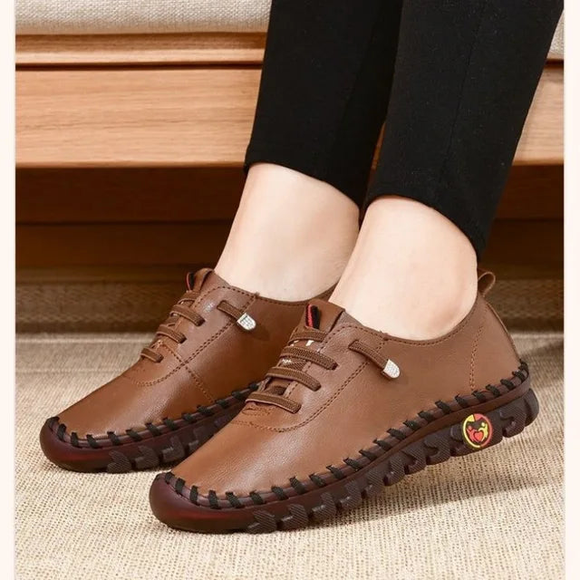 Sneakers Women Platform Loafers – Lace-Up Leather Flats for Spring Casual Wear