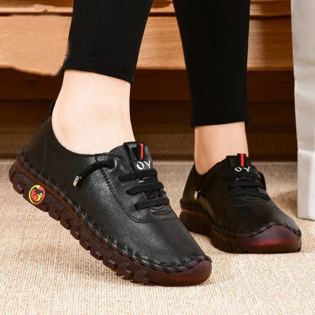 Sneakers Women Platform Loafers – Lace-Up Leather Flats for Spring Casual Wear