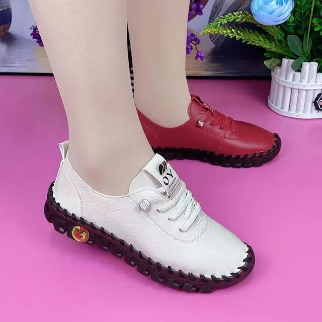 Sneakers Women Platform Loafers – Lace-Up Leather Flats for Spring Casual Wear