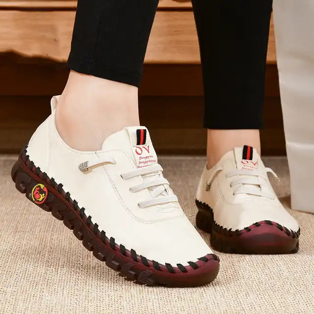 Sneakers Women Platform Loafers – Lace-Up Leather Flats for Spring Casual Wear