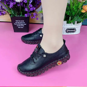 Sneakers Women Platform Loafers – Lace-Up Leather Flats for Spring Casual Wear