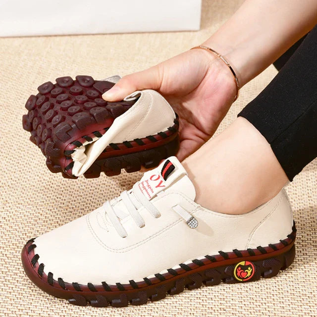 Sneakers Women Platform Loafers – Lace-Up Leather Flats for Spring Casual Wear